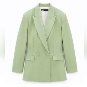 Zara Tailored Double Breasted Blazer Light Green